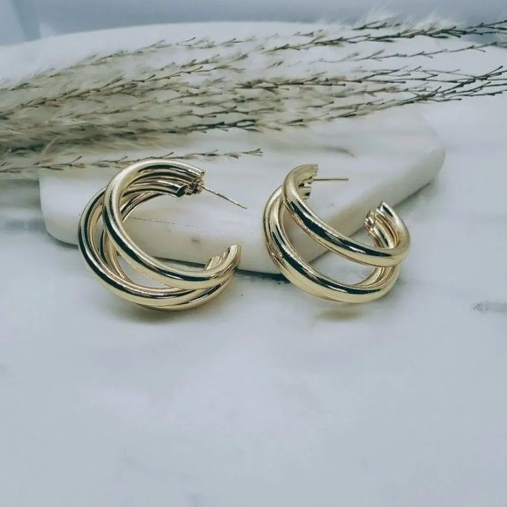 5/$25 Gold Triple Hoop Statement Earrings_5